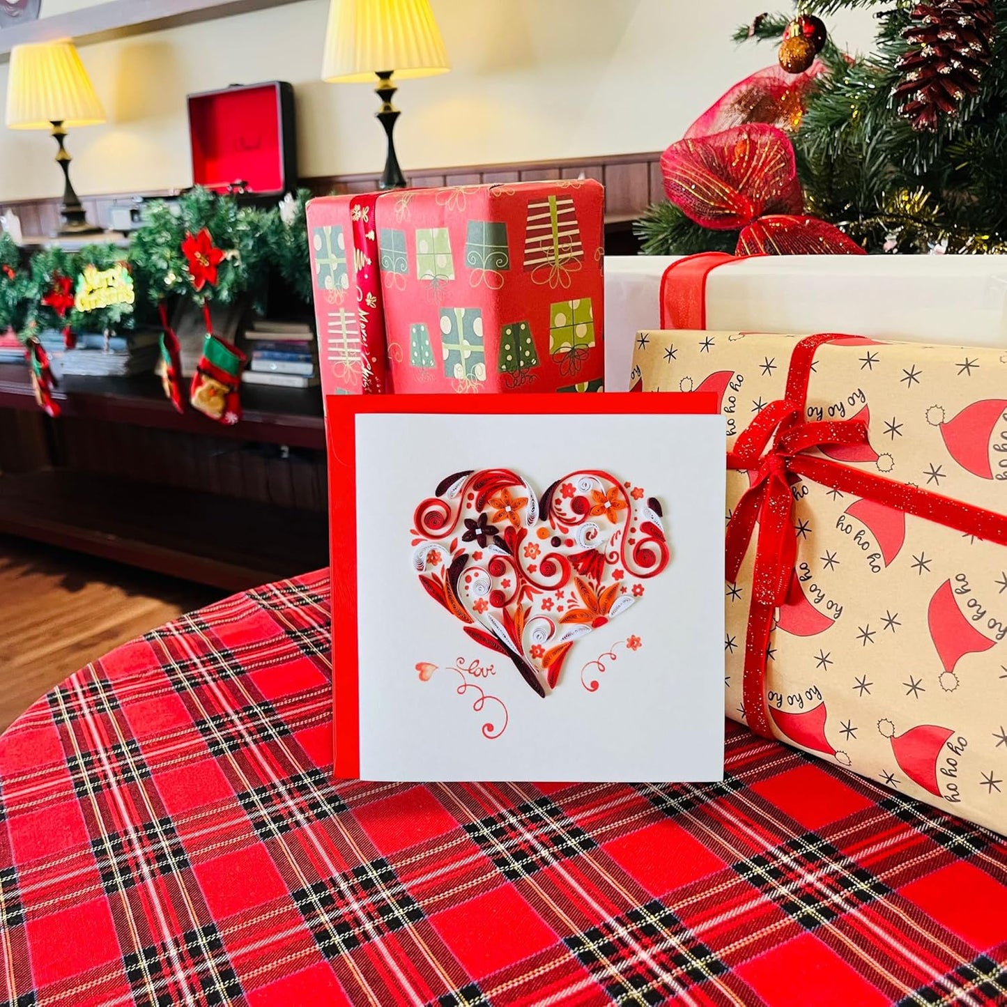 Quilling Cards, handmade card, quilled cards with Handmade Art Quilling birthday card for women, Birthday card, mother... colorful heart design (Heart 5)