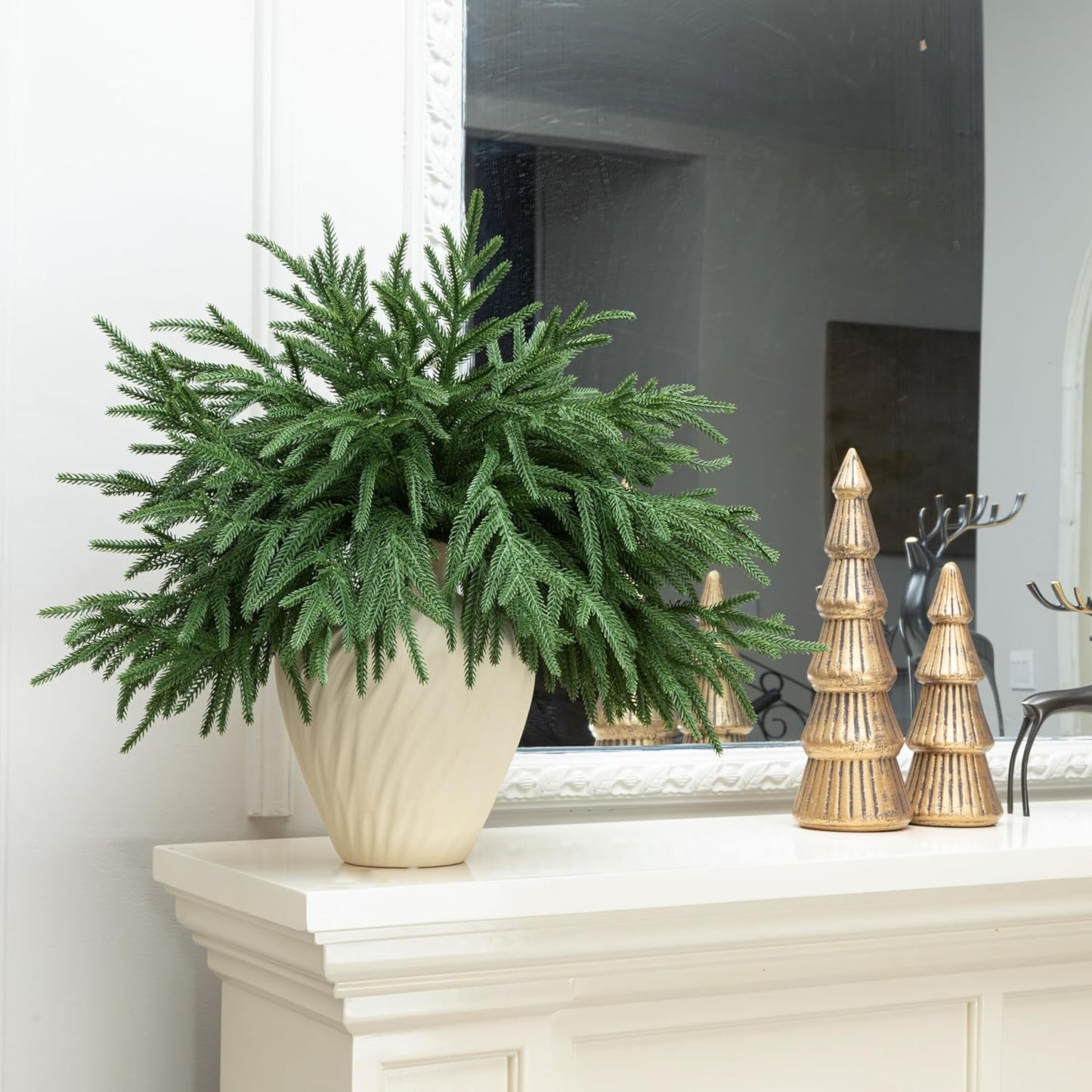 6Pcs Artificial Norfolk Pine Branches - 18" Realistic Faux Christmas Greenery Stems Fake Evergreen Cedar Picks Winter Greens for Vase DIY Crafts Garland Wreath Indoor Outdoor Holiday Decor