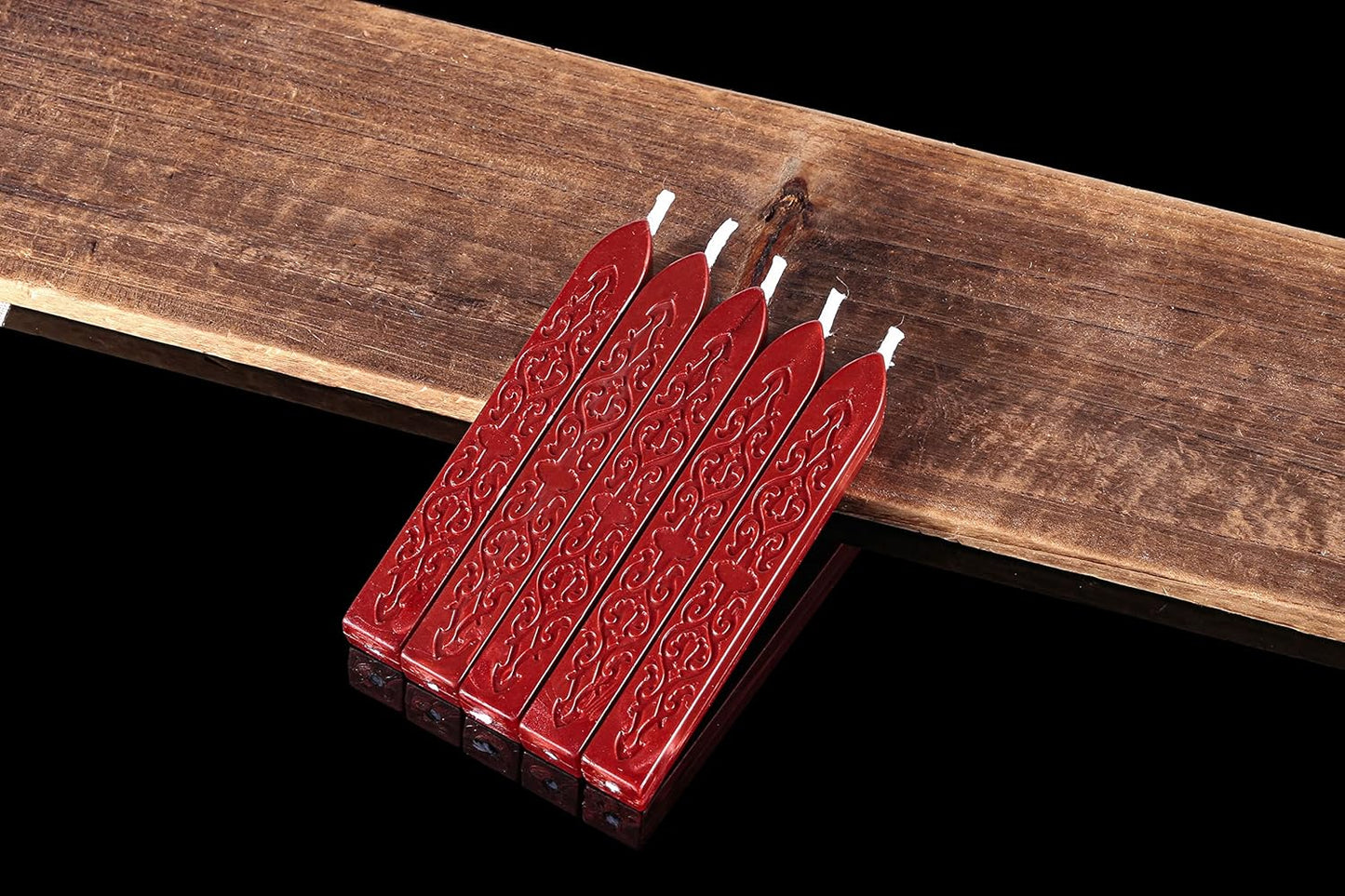 Yoption 5Pcs Sealing Wax Sticks, Vintage Totem Fire Manuscript Flashing Wine Red Wax Seal Sticks with Wicks, Sealing Wax for Wax Seal Stamp