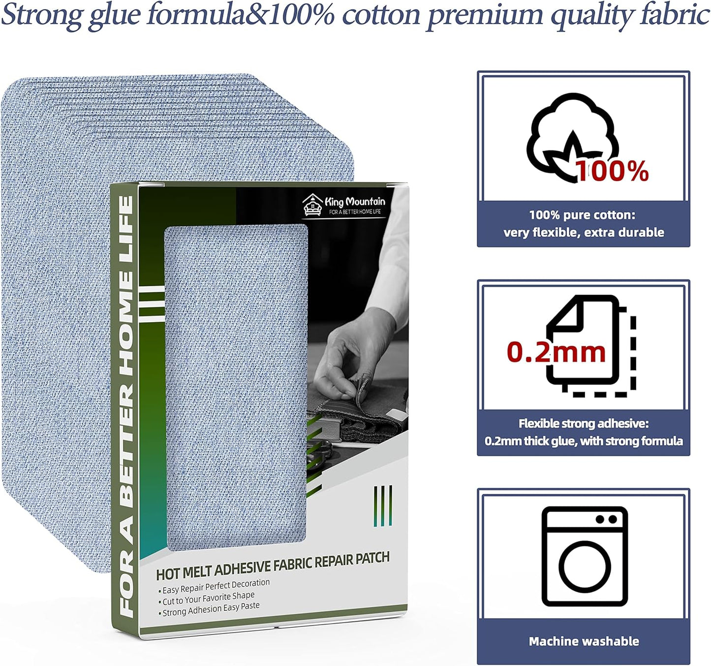 KING MOUNTAIN Iron-on Repair Patch 20 Pcs Pack,Denim Patches for Jeans Kit 3" by 4-1/4",100% Cotton Denim Iron-on Repair Patch,Jeans and Clothing Repair and Decoration Kit (Light Blue)