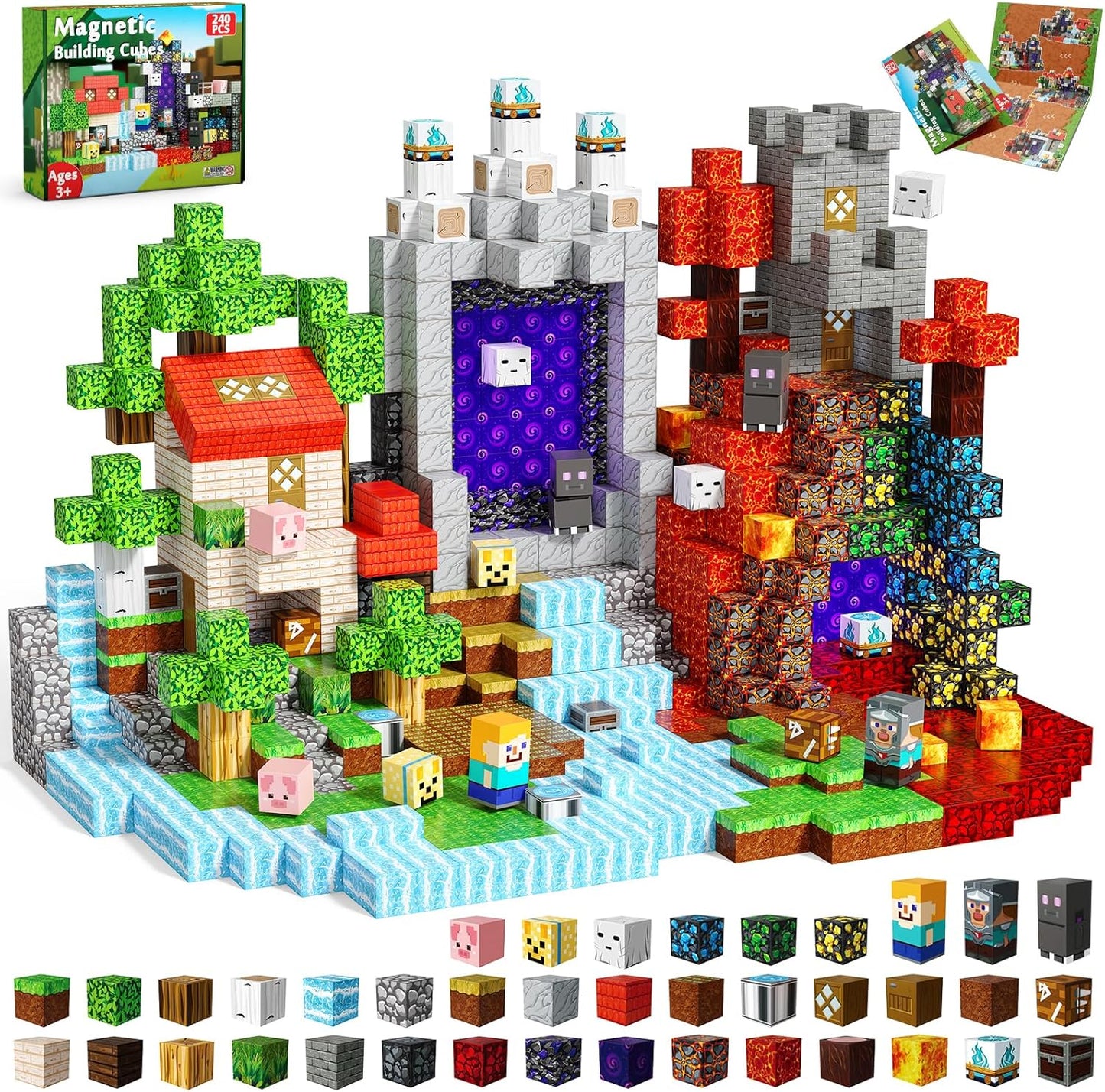 240 PCS Magnetic Blocks - Magnetic Building Block for Kids Ages 4-8, Magnet Blocks Cubes Constructions Toys for 3 4 5 6 7 8 9 10 12 Years Old Boy Girl, STEM Educational Stacking Holiday Birthday Gift
