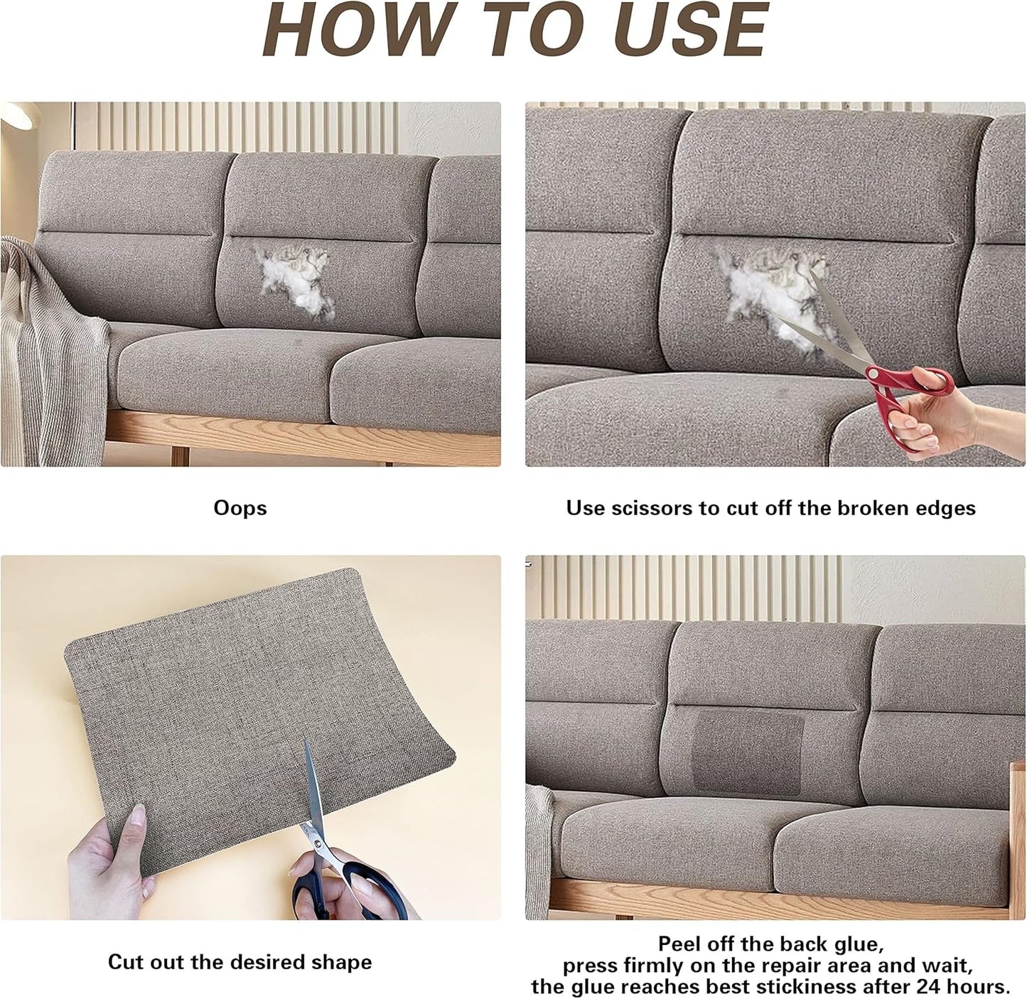 KING MOUNTAIN Fine Linen Repair Patches, Self-Adhesive Fabric, 8X11 Inch 2 PCS, Multi Color, for Linen Sofa and Clothes (Beige)