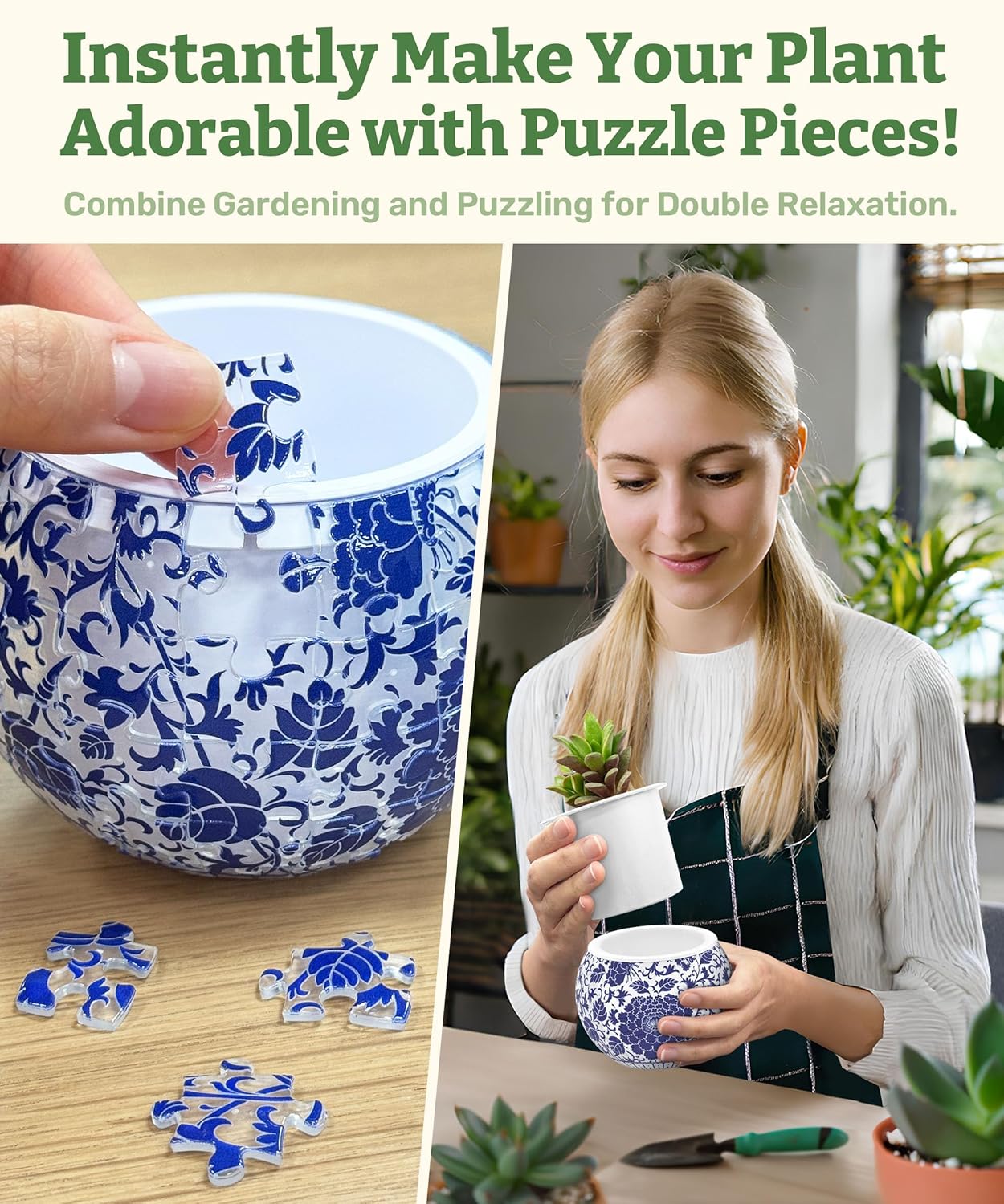 PieceRelax 3D Puzzle Planter - Oriental Floral Ornament - Small Round Plant Pots with Drainage, Home Decor Flower Pots for Indoor Cactus, Succulents Pots [K1101]