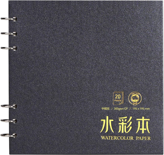 Lightwish Square Watercolor Journal,100% Cotton,300gsm/140lb,Acid-Free,20 Sheets Cold Press Watecolor Paper Sketchbook for Artists Adults Students,7.68 * 7.68 Inches