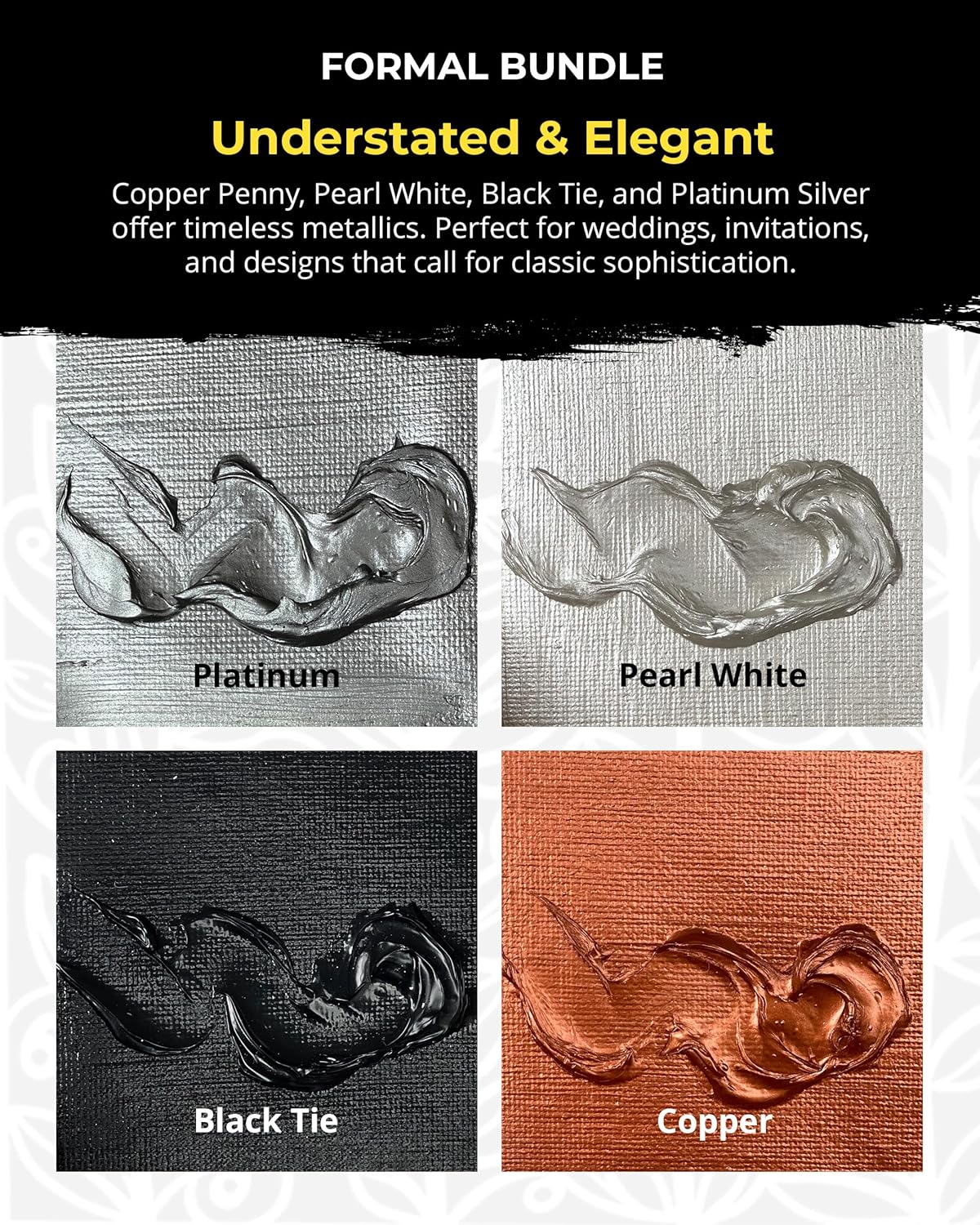 The Crafter's Workshop Stencil Butter - Formal Acrylic Paint Set - Boutique Metallic Texture Paste for Art, Canvas, Journals, & Cards - 4 x 2oz Jars