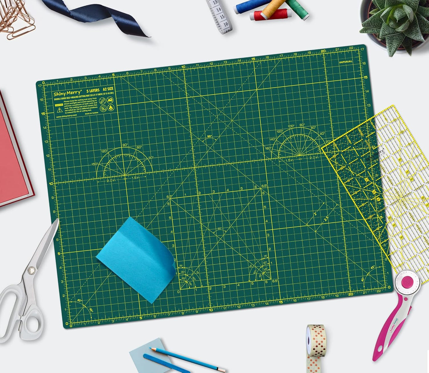 Self Healing Cutting Mat A2 18"x24" – Double Sided 5-Ply Craft Mat for Sewing, Quilting, Fabric, Scrapbooking – Green/Green