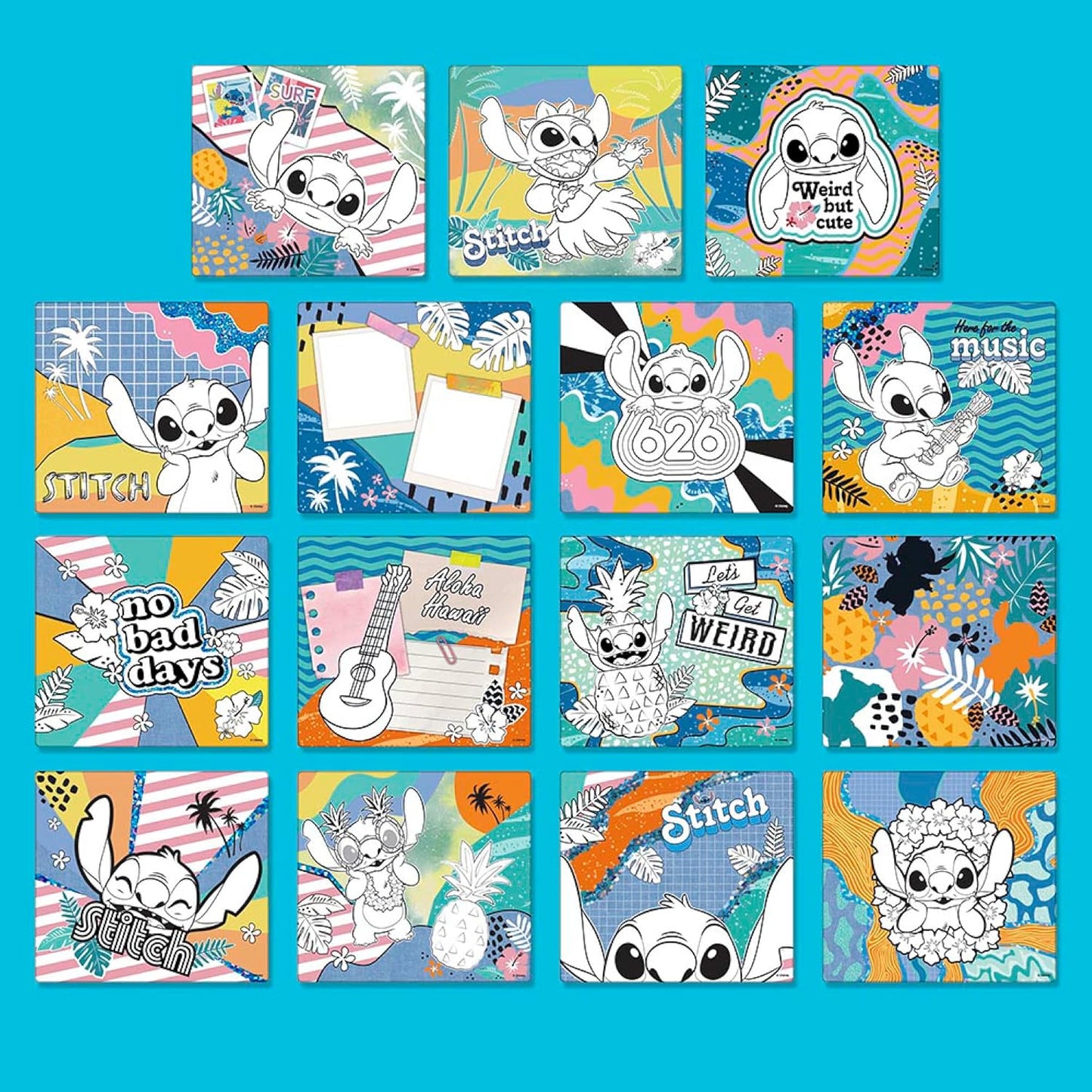 Fashion Angels Disney Stitch Color & Collage Design Set, Includes 15 Colorable Posters & 7 Sticker Sheets, Ideal Crafts Activity for Kids Ages 8 and Up