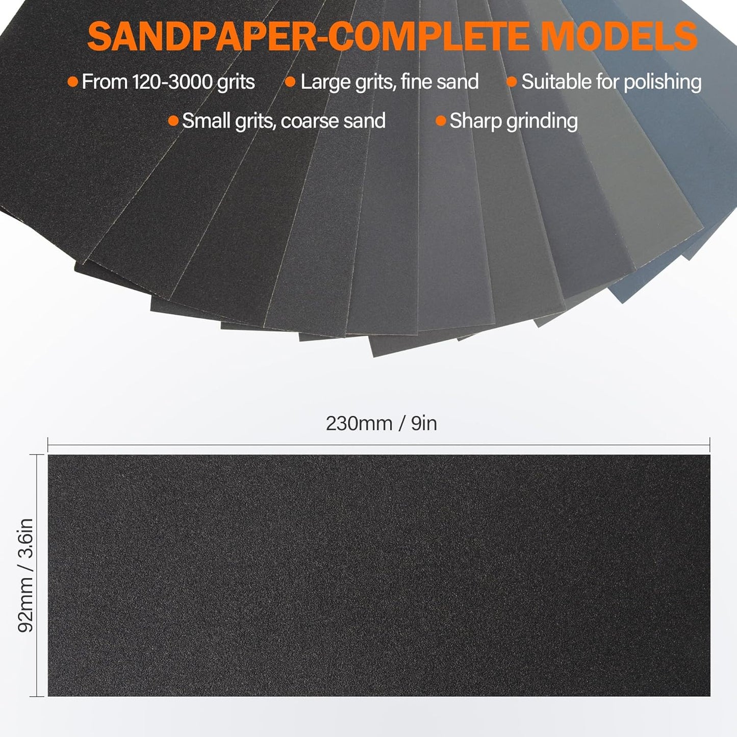 KENDO 24PCS Sand Paper Variety Pack Sandpaper 12 Grits Assorted for Wood Furniture Finishing, Metal Sanding and Automotive Polishing, Wet Dry Sandpaper
