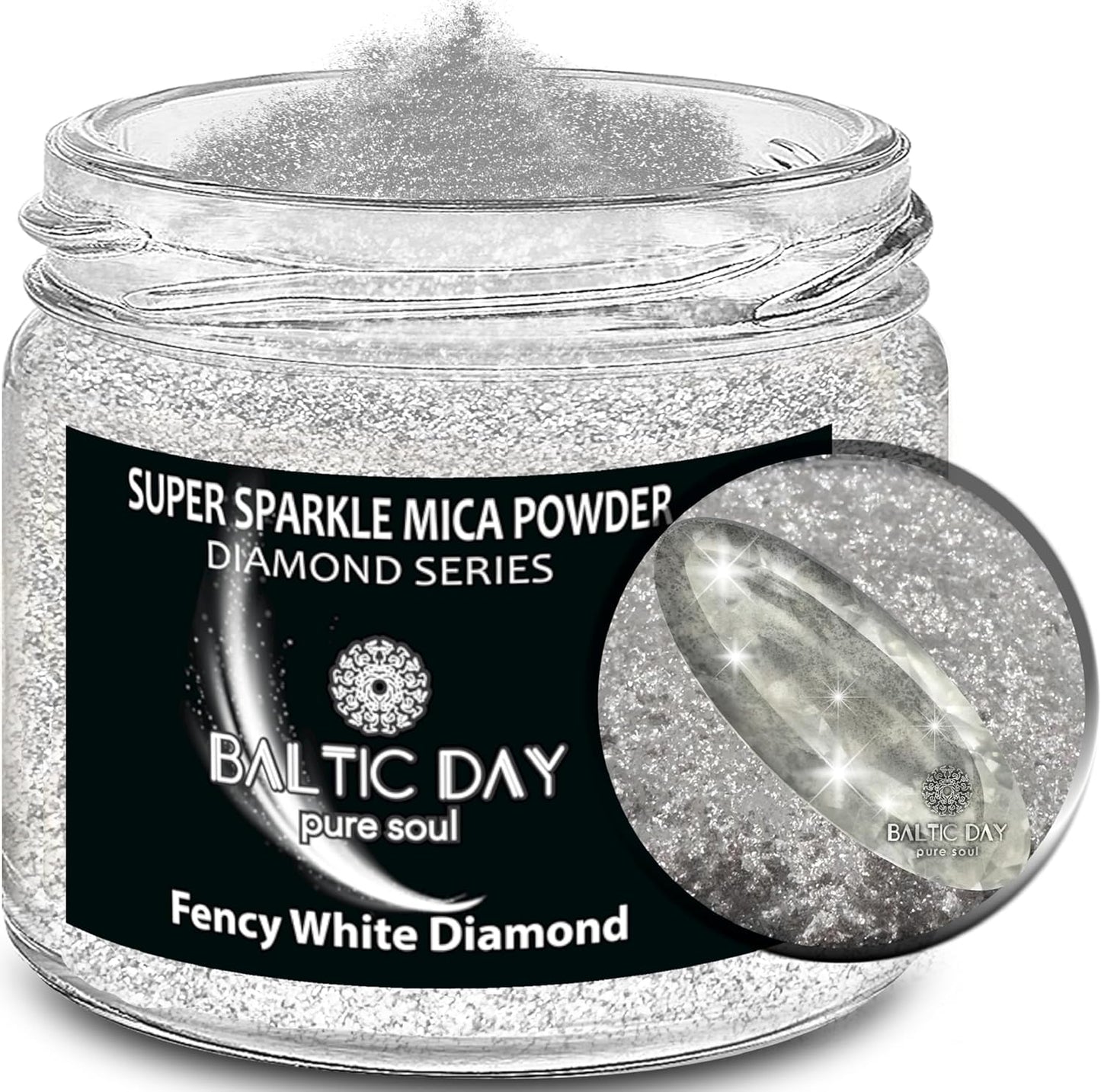 BALTIC DAY - Diamond Dust for Crafts [ Fancy White ] - Sparkle Glitter Mica Powder - Resin Glitter - White Mica Powder for Epoxy Resin - Shimmer Pigment - Diamond Crystal Dust