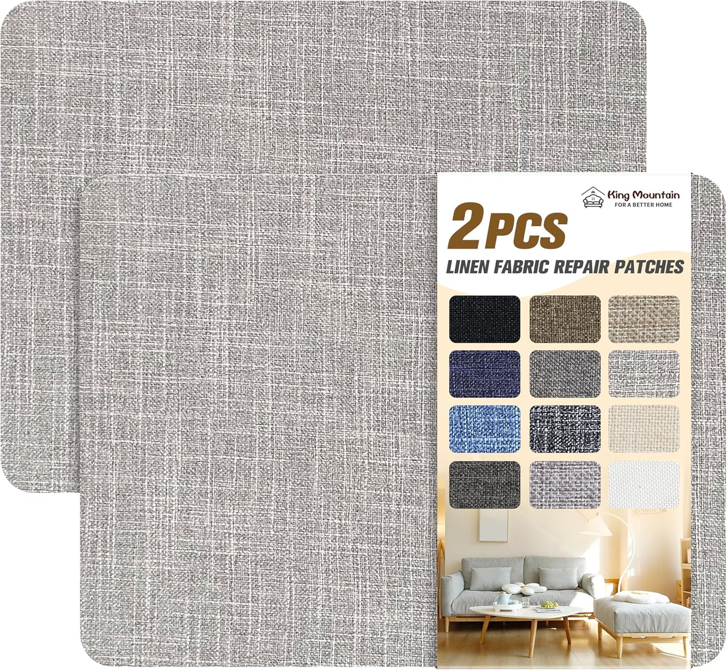 KING MOUNTAIN Fine Linen Fabric Patches, Self-Adhesive, 8x11 inch, 2 PCS, Multi Color, For Linen Sofa and Clothes Repair