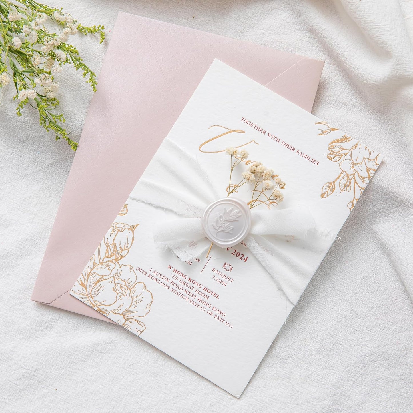 PONATIA Wax Seal Stickers - 50 Pcs Self- Adhesive Wedding Seal Stickers, Light Blush Pink Wax Seals, Perfect for Invitation Cards, Envelopes Christmas Cards, Gift Wrapping, Party Menu Decor