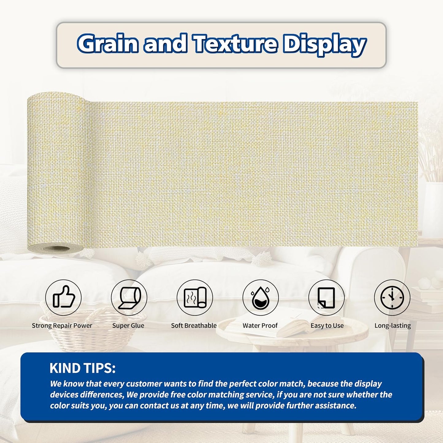 KING MOUNTAIN Linen Repair Patches, Self-Adhesive Linen Fabric Patches, 4 X 63 inch Extra Size, Multi Color, Can be Used for Linen Sofa Repair and Linen Clothes Repair (Beige 1.0)