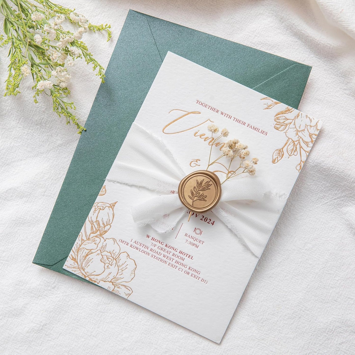 PONATIA Antique Gold Wax Seal Stickers - 50 Pcs Self- Adhesive Wedding Seal Stickers, Perfect for Wedding Invitation Cards, Envelopes Christmas Cards, Gift Wrapping, Party Menu Decor