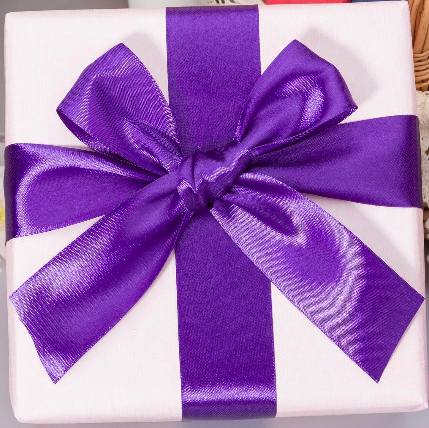 1 1/2 Inch Purple Solid Satin Ribbon, 50 Yards Craft Fabric Ribbon for Gift Wrapping Floral Bouquets Wedding Party Decoration