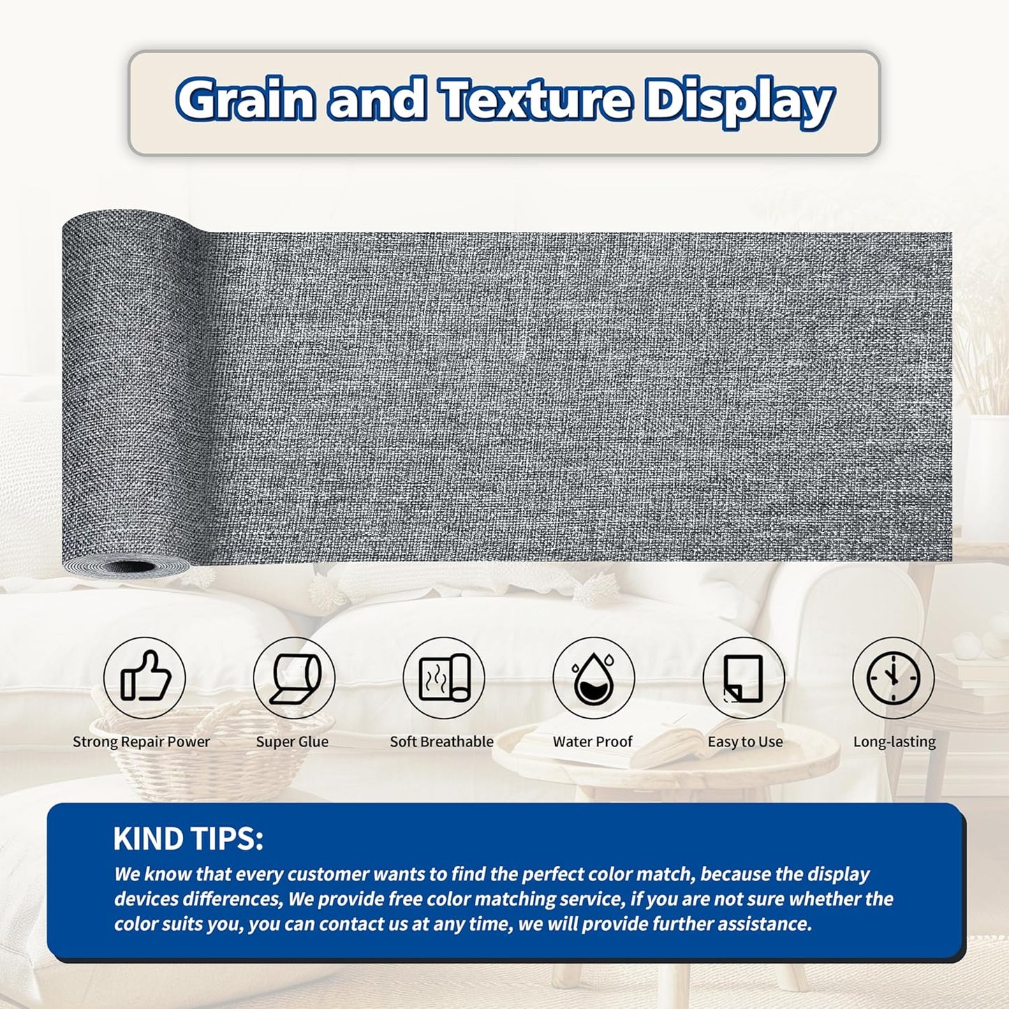 KING MOUNTAIN Linen Repair Patches, Self-Adhesive Linen Fabric Patches, 4 X 63 inch Extra Size, Multi Color, Can be Used for Linen Sofa Repair and Linen Clothes Repair (Charcoal Grey1.0)