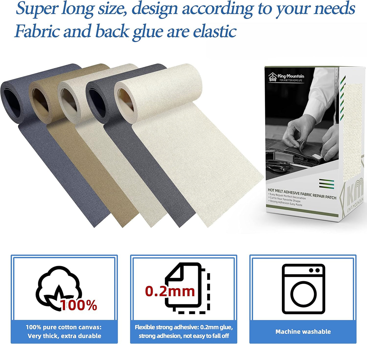 KING MOUNTAIN Canvas Iron on Patch,3"×60",Waterproof 100% Cotton Fabric Repair Patch,Used for Various Sofa,Tent,Clothes,Seats,Suitcases (Beige White)