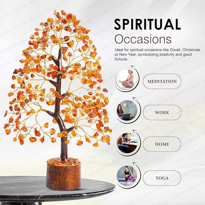 Crocon Carnelian Chakra Tree of Life - Crystal for Positive Energy, Handmade Gemstone Feng Shui Decor, Good Luck Money Tree Bonsai - Orange Healing Crystals for Sacral Chakra, Prosperity Gift
