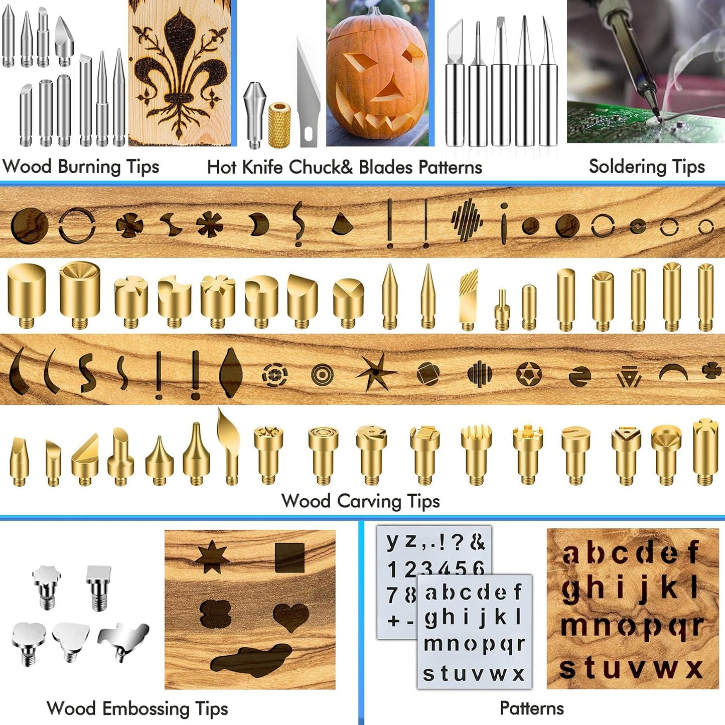 137PCS Wood burning Kit, DIY Creative Tool Set Soldering Woodburning Pen with Adjustable Temperature and Wood Piece for Embossing Carving Tips