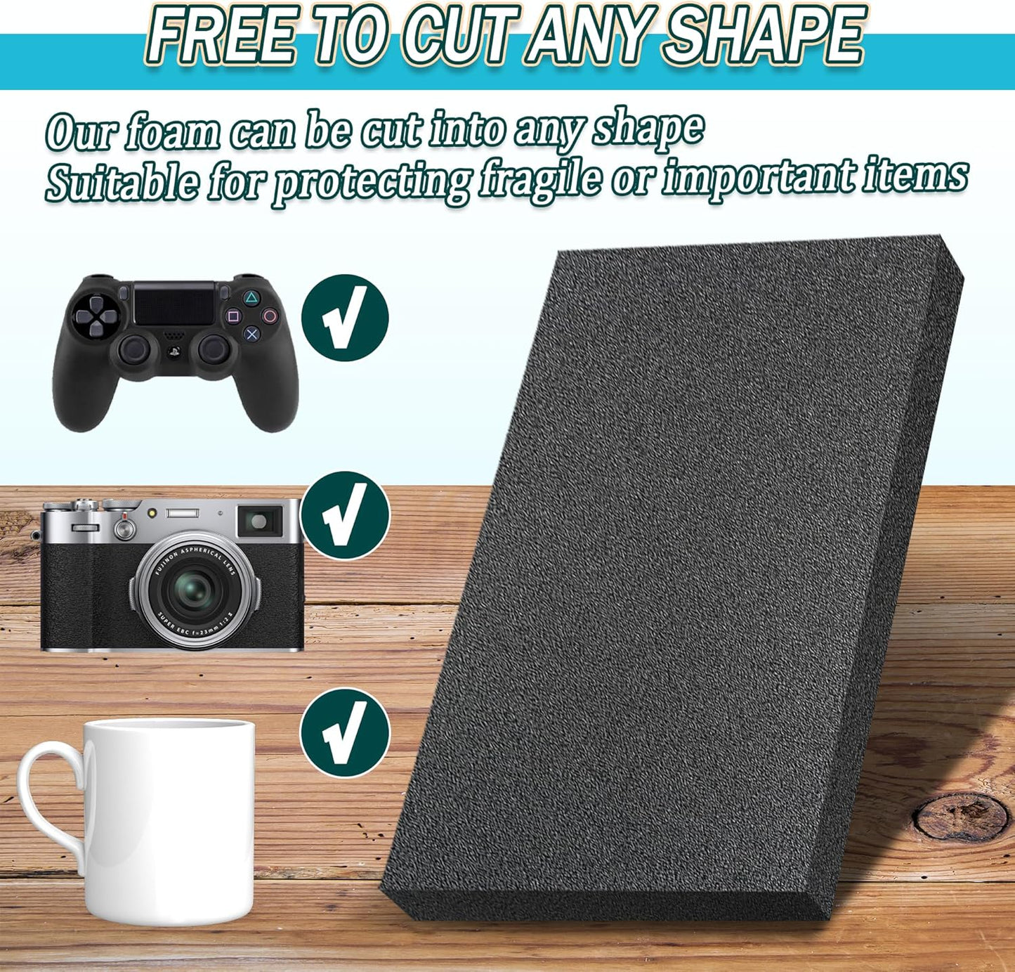 2 PCS Black Foam Padding- 16x12x1 Inch Polyurethane High Density Foam Cuttable Black Sheet Pad Cushioning Inserts for Packing Cases and Crafts