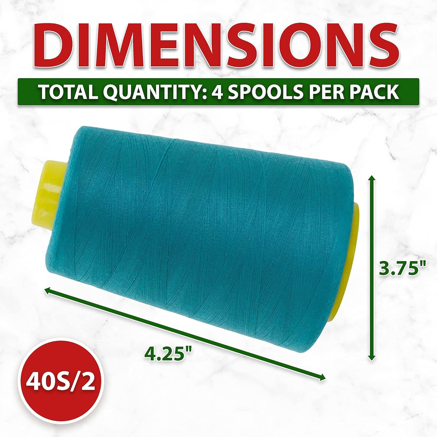 Mandala Crafts 4 Pack of Serger Threads Cones Spools - 40S/2 24000 Yards Polyester Teal Threads for Sergers Machine and Overlock Quilting Sewing Machine
