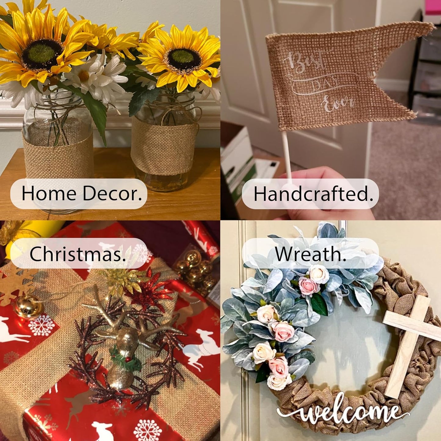 LaRibbons 4 Inch Natural Burlap Fabric Roll 10 Yards Jute Ribbon for Craft Gift Wrapping Wreath Wedding Tree Home Decoration