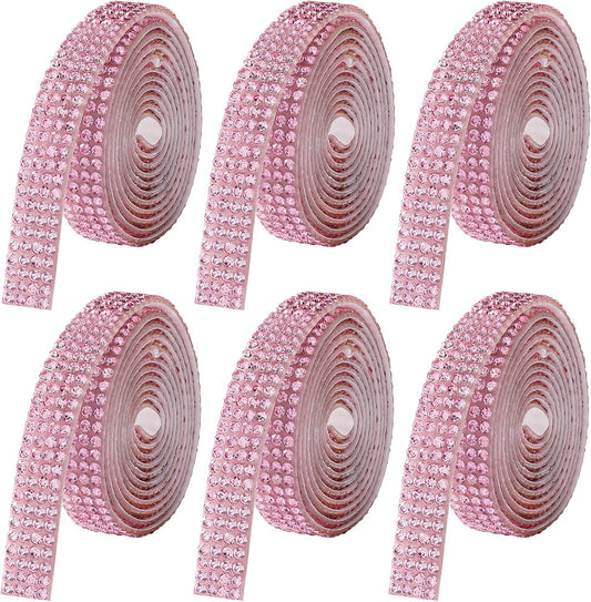 Rhinestone Ribbon Self Adhesive, 6-Yard Bedazzling Strips, 6-Rolls Rhinestone Strips for DIY Craft, Rhinestones for Crafting, Home Decor and Special Events, Pink