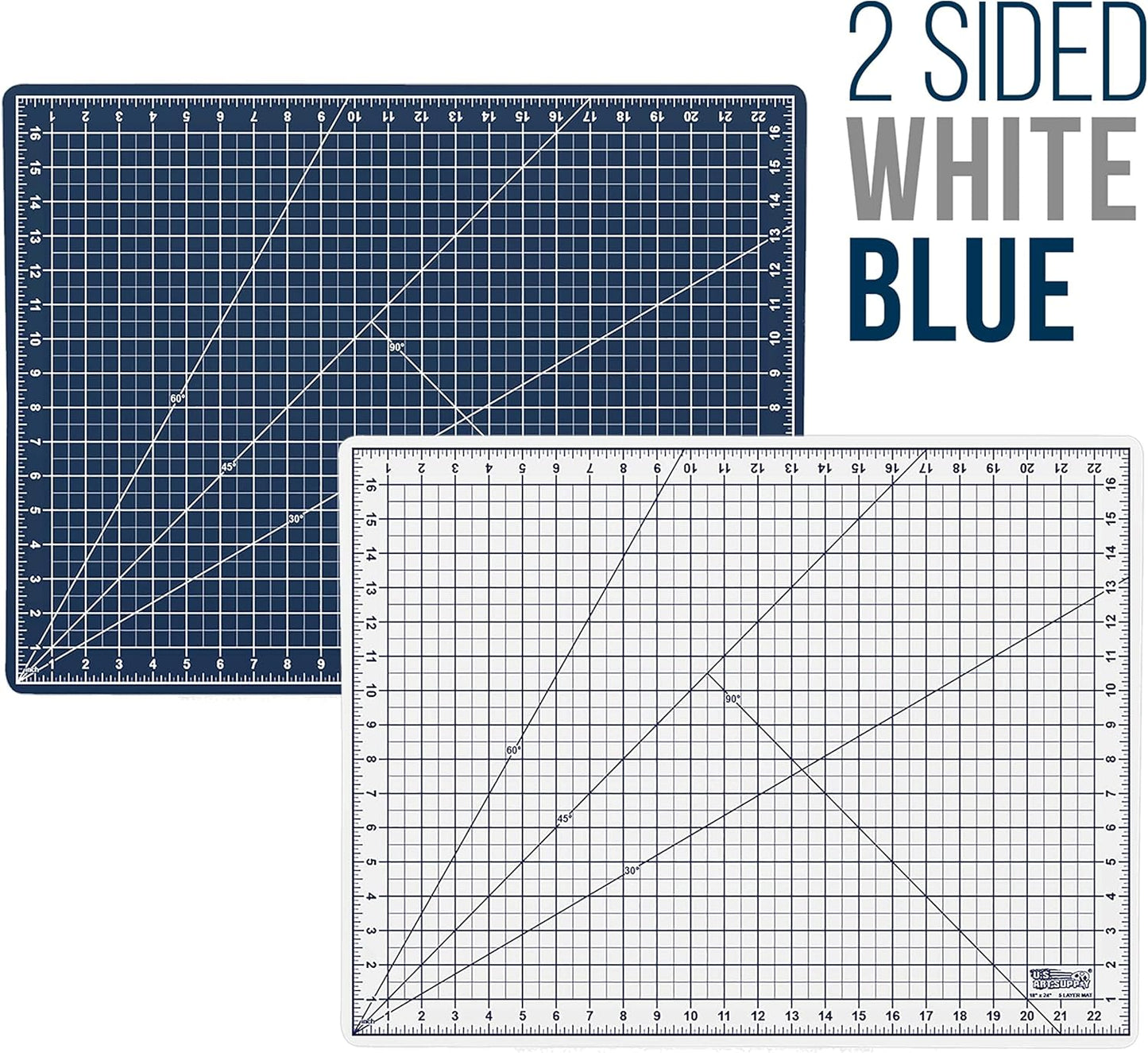 U.S. Art Supply 18" x 24" Self-Healing Cutting Mat 5-Ply (2 Pack) - Double-Sided White/Blue Craft Mat, Non-Slip Cutting Mats for Crafts, Sewing, Quilting, Scrapbooking
