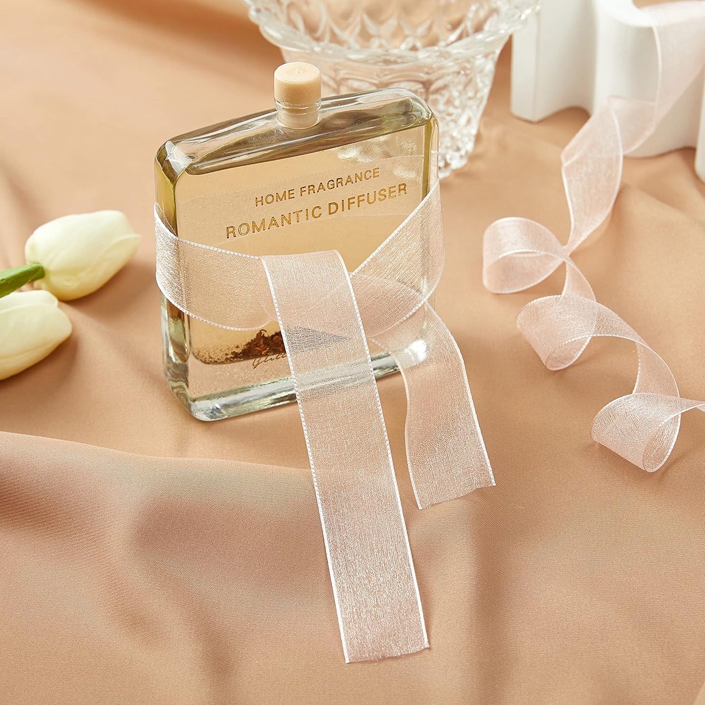 1 Inch Wide Sheer Chiffon Ribbon - Pearl Silk Woven Ribbon Suitable for Gift Wrapping, Wedding Decor, Home Decor, Girl Hair Accessories Handmade DIY (25 Yards/roll) (Baby Pink)