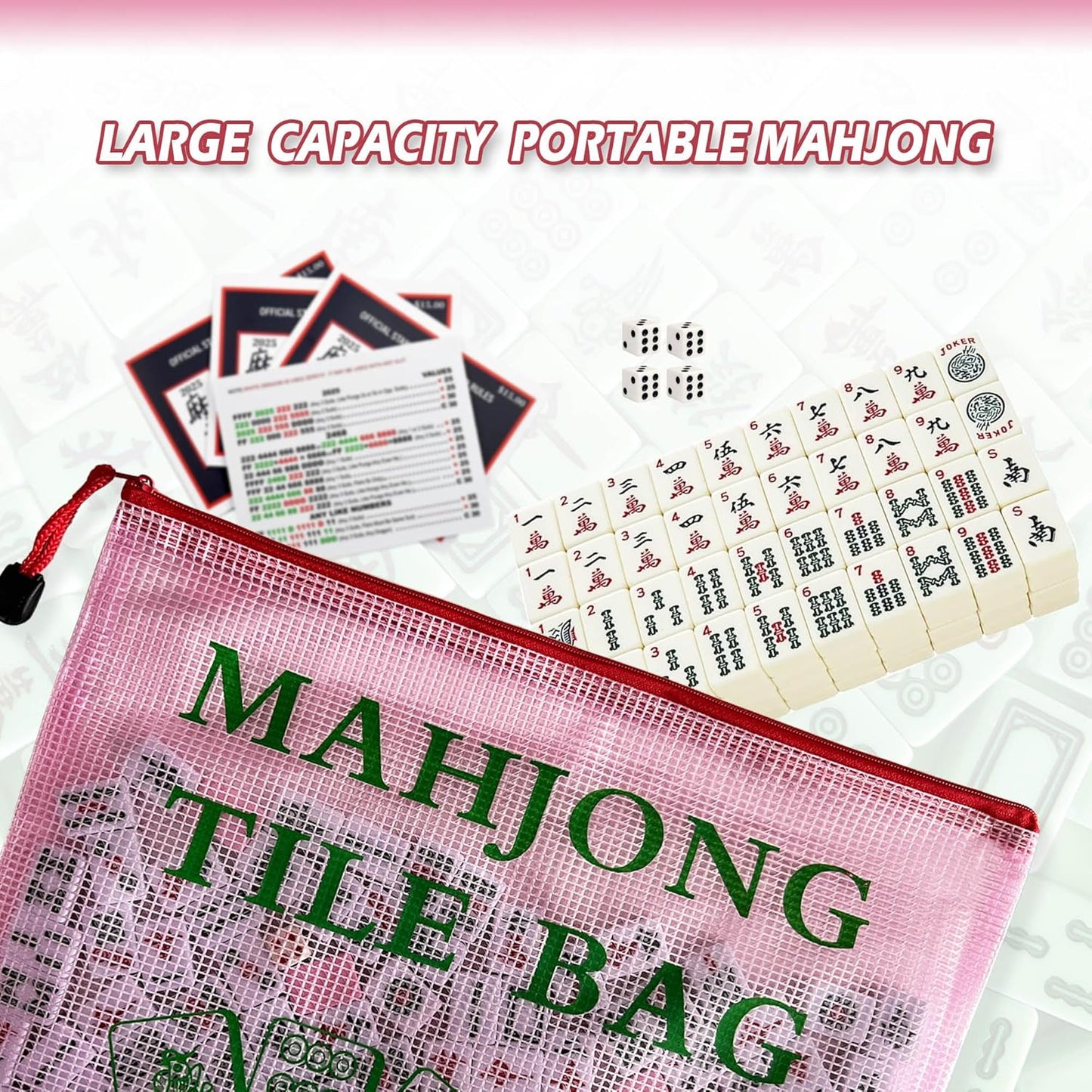 2Pack Mahjong Tile Bag, Case for American Mah Jong Set, Mahjong Gifts Accessories, Portable Card Holder Bouch, Red (Case Only)