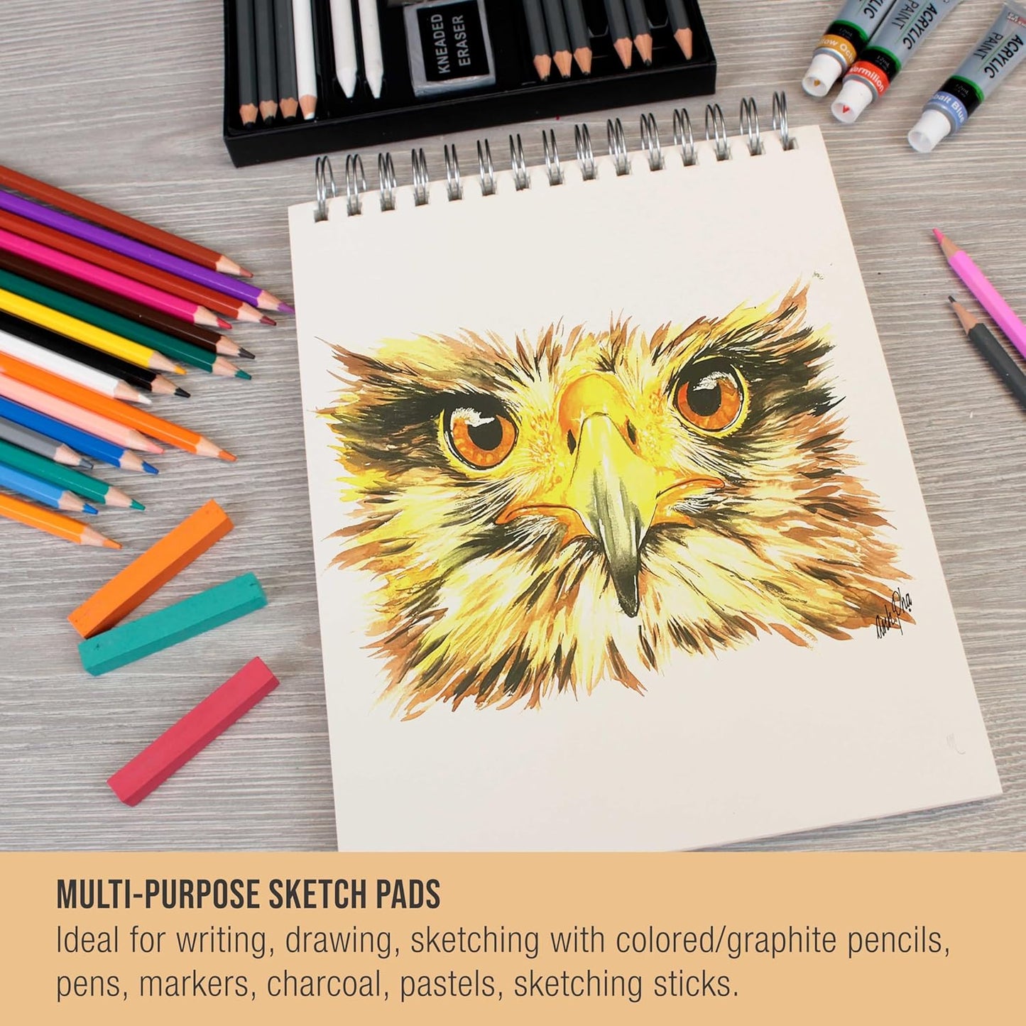 U.S. Art Supply 8"x10" Top Spiral Bound Sketch Book, 2 Pack, 100 Sheets Each, 60lb (100gsm), Acid-Free, Artist Sketchbook, Drawing Pad for Adults & Students