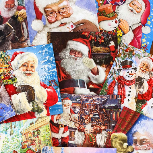 Mystery Pack Decoupage Paper Napkins, 20-ct Assorted Surprise Napkins, Decorative Napkins Santa for Art Craft Junk Journal, 20 Different Designs