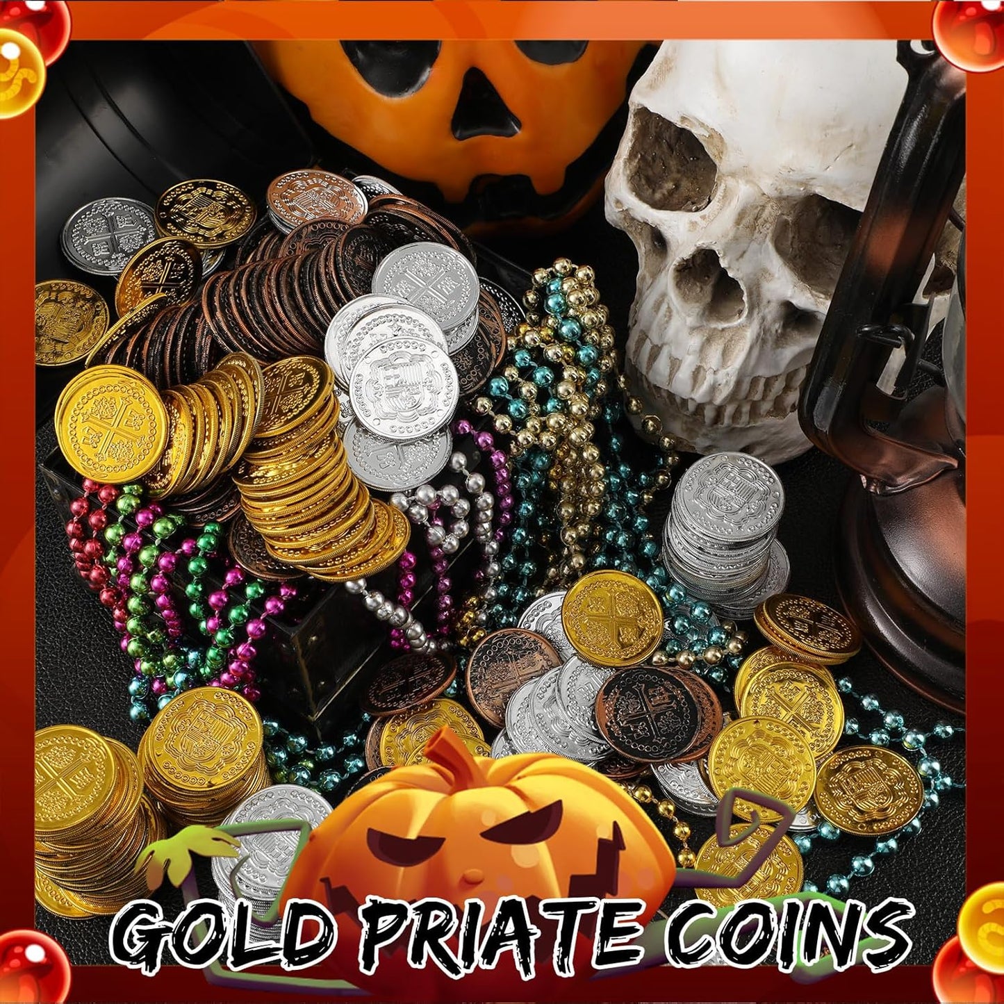 Hanaive 100 Pcs Pirate Coins Plastic Kids Fake Play Replica Spanish Doubloons St. Patrick's Coin for Pirate Party Treasure Chest Board Games Tokens Toys Cosplay (Gold, Silver, Bronze,Round)