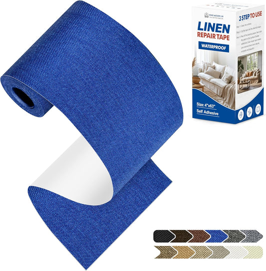 KING MOUNTAIN Linen Repair Patches, Self-Adhesive Linen Fabric Patches, 4 X 63 inch Extra Size, Multi Color, Can be Used for Linen Sofa Repair and Linen Clothes Repair (Navy Blue)