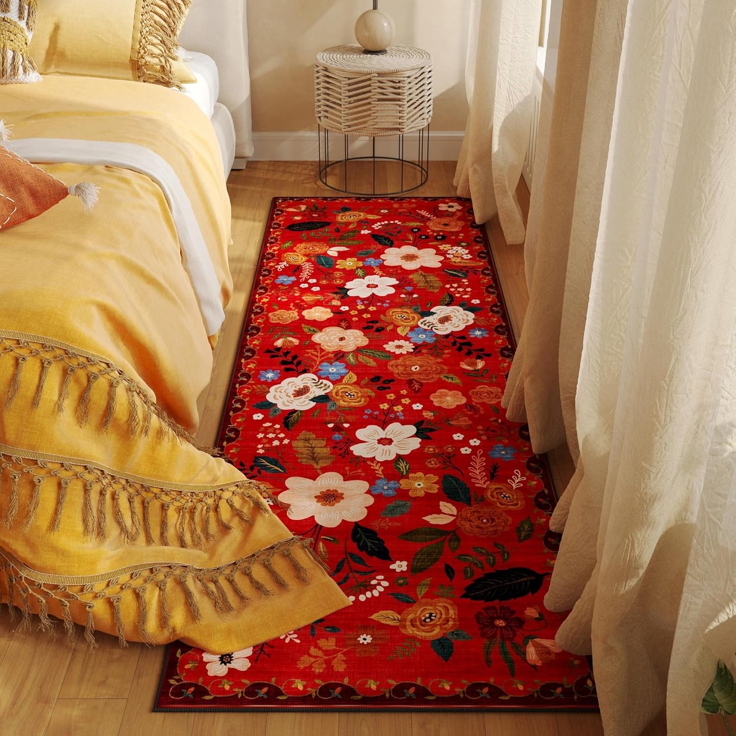 Rugcomf Runner Rug for Hallways Kitchen Rug Non Slip 2'x 6' Washable Runner Rugs with Rubber Backing Soft Floral Carpet Runner for Hallways, Kitchen, Laundry, Bedroom, Bathroom(Red)