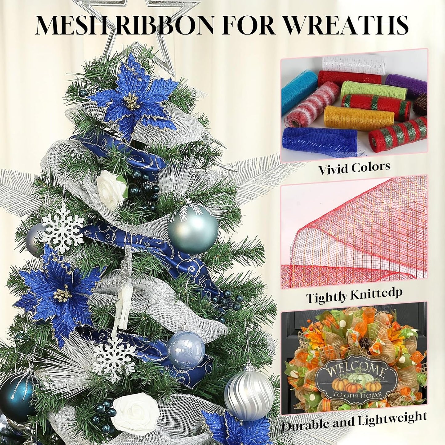 2 Rolls Mesh Ribbon for Wreaths 10 Inch x 30 Foot Wreath Mesh Rolls with Metallic Foil for Easter Christmas Party Wedding Home Decor DIY Craft Projects and Gift Wrapping(Yellow)