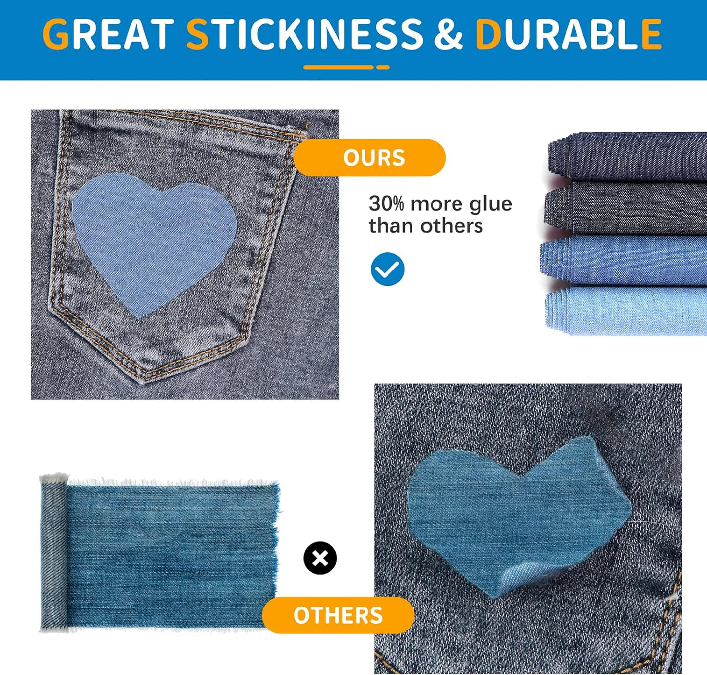 HTVRONT Iron on Patches for Clothing Repair 4 Rolls - Denim Patches for Jeans Kit 4" by 20", 4 Rolls of Iron On Denim Patches for Jeans Inside & Clothing Repair (Four Colors)