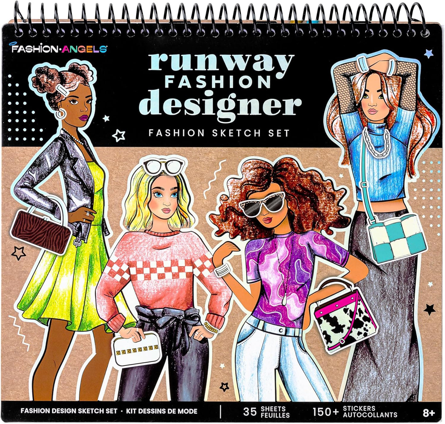 Fashion Angels Fashion Runway Portfolio - Fashion Design Sketch Book with Stencils & Stickers - Ages 8 & Up
