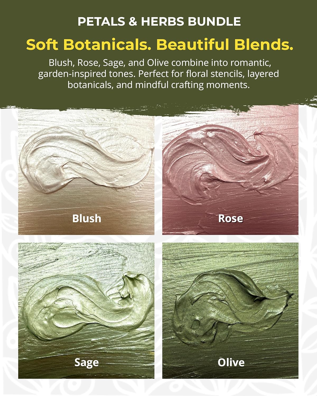 The Crafter's Workshop Stencil Butter Medium, Easy-to-Spread, Adds Shimmer, Shine and Colorful Texture, Cleans Up with Water, 4 pk, 2-oz Each, Petals and Herbs