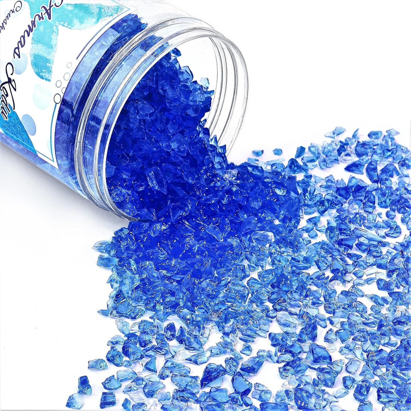 Crushed Glass for Resin Art - 3-6mm Ocean Blue, 1.5lb | Broken Glass Pieces for Crafts, Vase Filler & Fire Pit Media | Decorative Stones