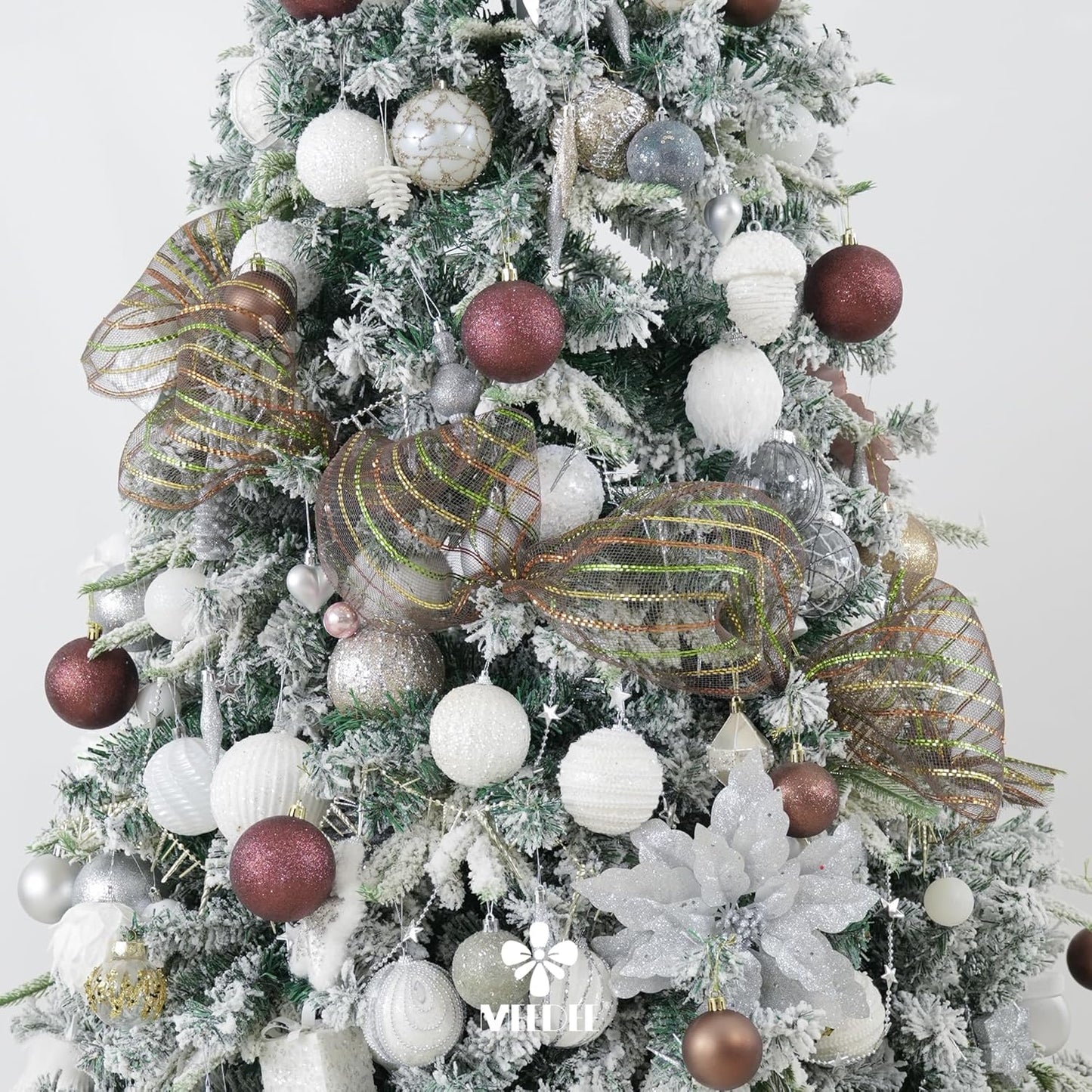 MEEDEE Fall Deco Mesh 10 Inch Rolls Brown Basic Mesh with Deluxe Wide Foil Orange & Yellow & Lime Metallic Striped Deco Mesh for Wreaths, Garland, Christmas Tree, Gift Wrapping, Bows Making (30 Feet)