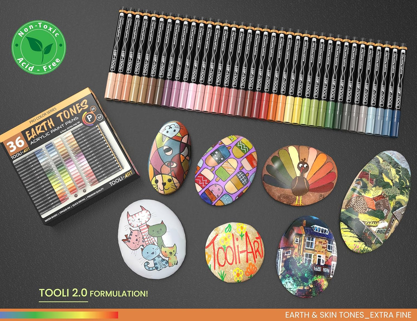 36 Acrylic Paint Pens Skin and Natural Earth Tone Marker Set For Rock Painting, Canvas, Mugs, Glass, Plastic, Wood, Metal, Fabric, Scrapbooking, Most Surfaces. Quick Drying Waterbased (EXTRA FINE)