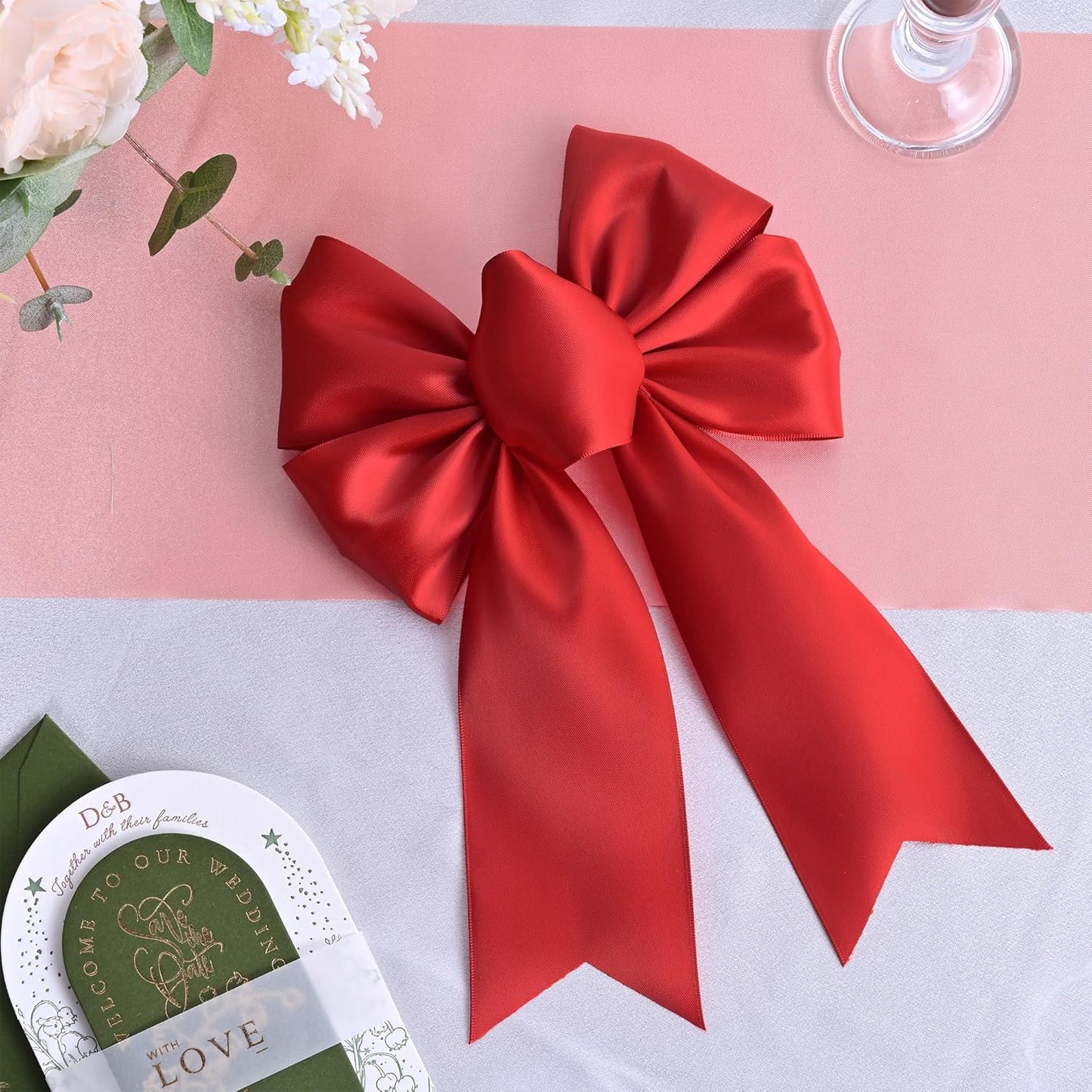 Red Satin Ribbon 3 Inch X 15 Yards Solid Color Double Faced Ribbons Perfect for Crafts Wedding Decor Bow Making Arts Sewing and More