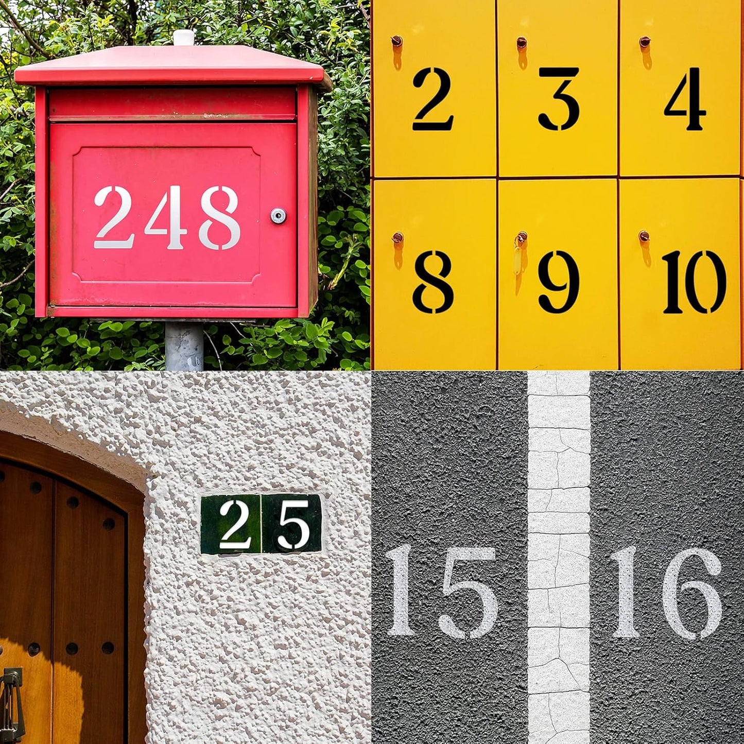 YEAJON 6 Inch Curb Stencil Kit 0-9 Address Number Stencils, 20Pcs Reusable 14 Mil Mylar Plastic Templates for Painting on Road, Wall, Wood, Mailbox