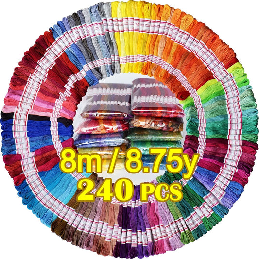 LE PAON Embroidery Floss 240 skeins 100% Egyptian Long-Staple Cotton Cross Stitch Threads -Friendship Bracelets String -Mercerized Crafts Floss Total 1920M 8M/pc 24pcs/Bag 10package