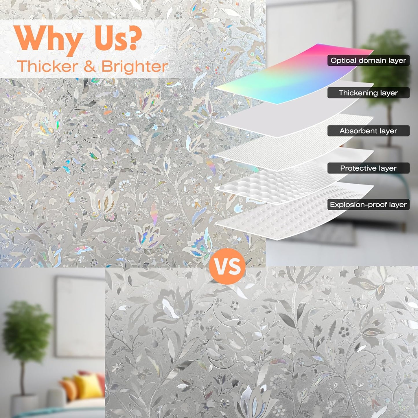 Hilarious Tulip Window Cling, Stained Glass Static Stickers Decorative for Windows, Removable Window Covering Vinyl, Non-Adhesive Stickers (29.5'' x 78.7'')