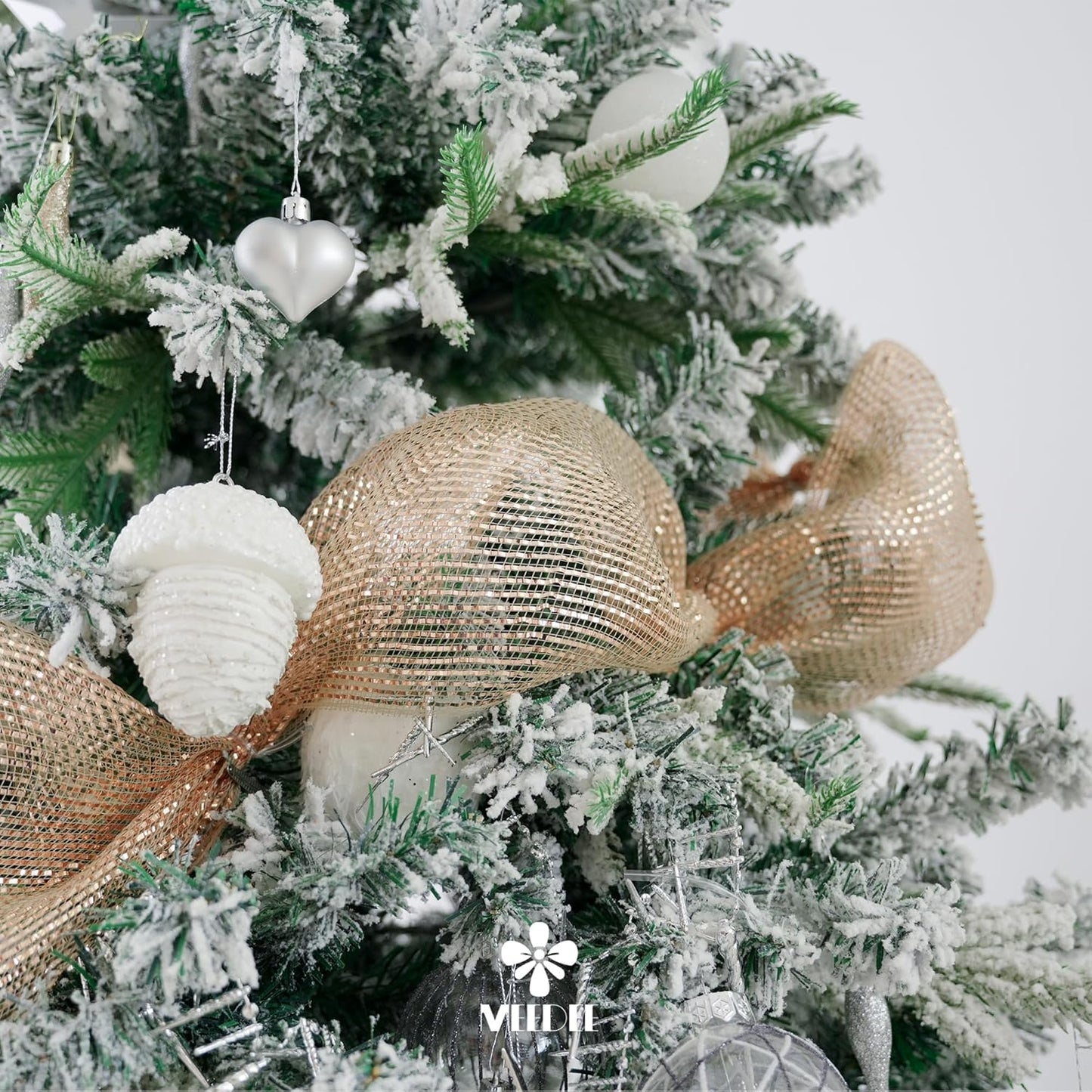 MEEDEE Rose Gold Deco Mesh 10 Inch Rolls Deluxe Wide Foil Metallic Mesh Fabric Rose Gold Mesh Ribbon for Christmas Tree, Wreaths, Garland, Gift Wrapping, Bows Making (30 Feet)