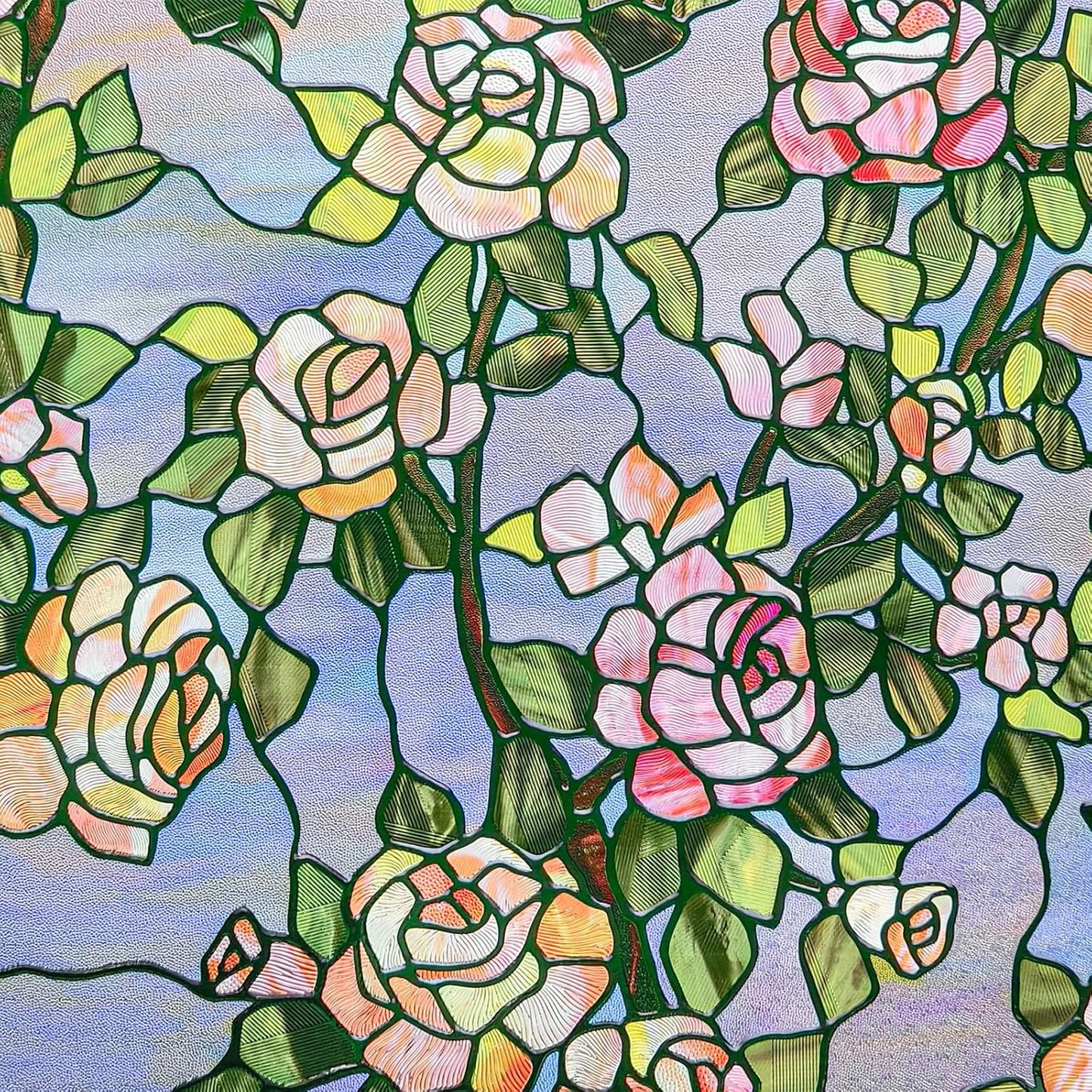 3D Stained Glass Window Film, Decorative Window Privacy Film for Bathroom, Front Door, Home, Sun Blocking Heat Control, Static Cling, Beast Rose 23.6inch x 35.4inch