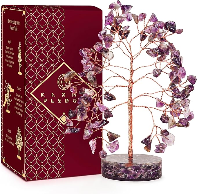 Crystal Tree for Home and Office Decor, Amethyst Chakra Healing Stones Handmade Feng Shui Tree of Life for Positive Energy, Money, Good Luck, Christmas Decor, Birthday Gifts for Women, Mom