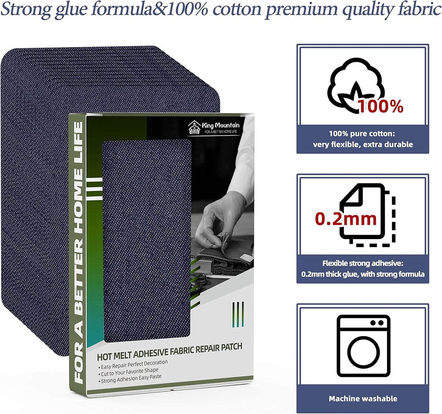 KING MOUNTAIN Iron-on Repair Patch 20 Pcs Pack,Denim Patches for Jeans Kit 3" by 4-1/4",100% Cotton Denim Iron-on Repair Patch, Jeans and Clothing Repair and Decoration Kit (Blue)