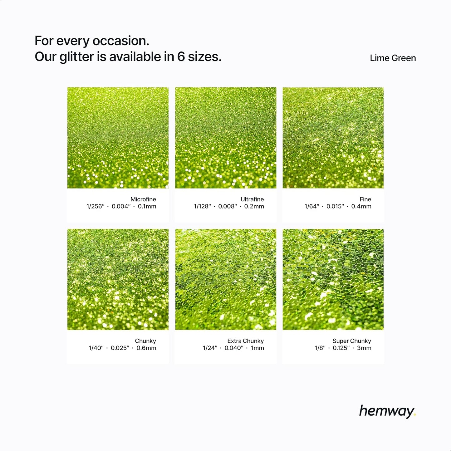 Hemway Polyurethane & Epoxy Resin Glitter 100g / 3.5oz Metallic Crystal Flake Additive for Flooring Jewelry Tumblers Glass Pigment - Chunky (1/40" 0.025" 0.6mm) - Lime Green